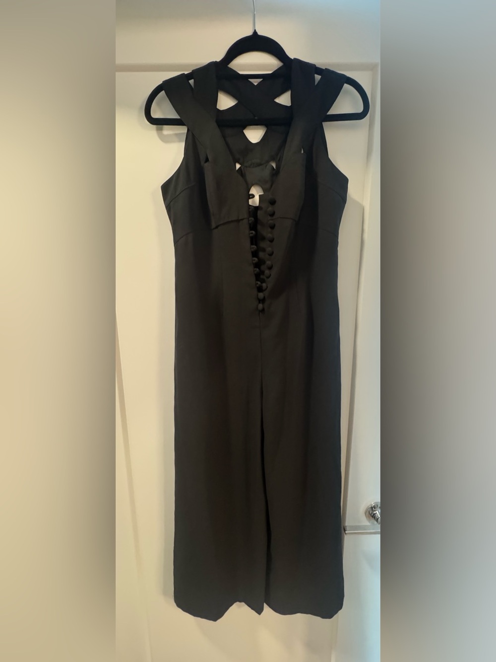 HD in Paris Black Jumpsuit with Covered-Button Front